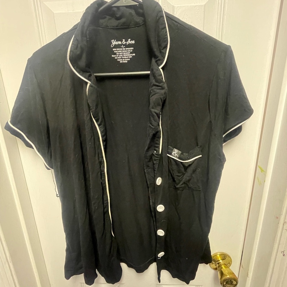 Yarn & Sea Black Open-Front Cardigan - Size Large, Soft Lightweight Sweater
